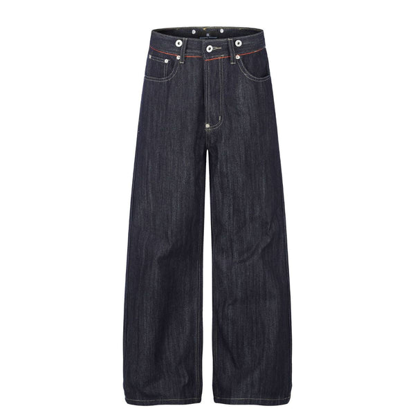 Raw Indigo Wide Leg Jeans with Metal Horsebit Detail