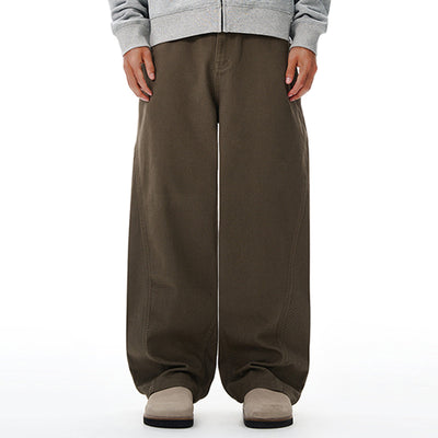 Curved Wide Leg High Waist Clean Stitch Workwear Pants