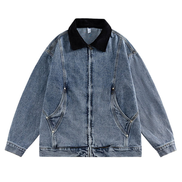 Retro Washed Color-Contrast Denim Jacket