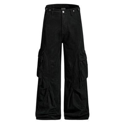 Men's Distressed Washed Denim Cargo Pants Punk Street Loose Zipper
