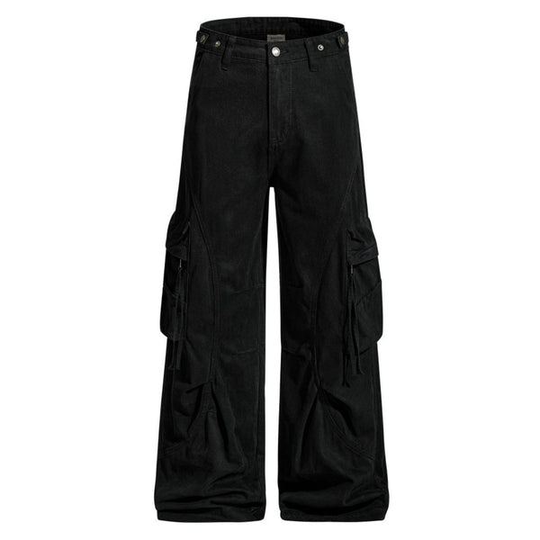 Men's Distressed Washed Denim Cargo Pants Punk Street Loose Zipper