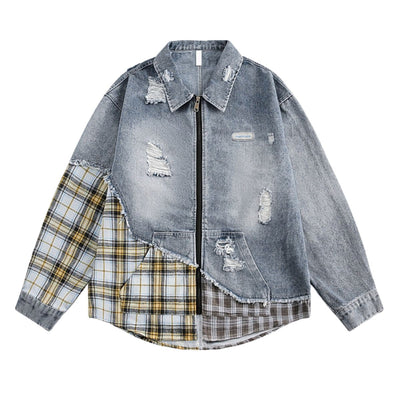 Vintage Distressed Patchwork Denim Jacket