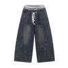 Elastic Waistband Wide Leg Denim Pants