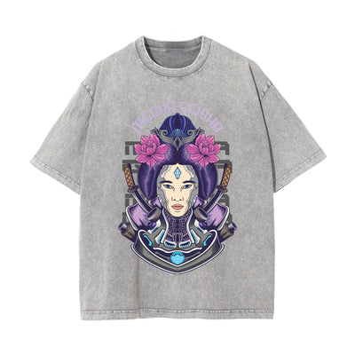 Japanese Geisha Stone Wash Graphic Tee-INNBLAC