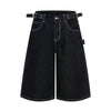Retro Raw Denim Wide-Leg Bermuda Shorts
