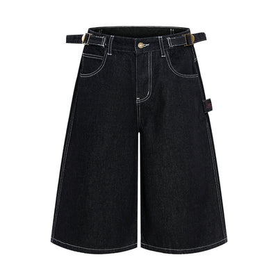 Retro Raw Denim Wide-Leg Bermuda Shorts