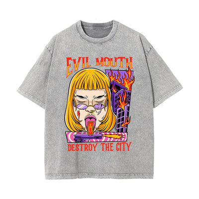 Evil Mouth Stone Wash Graphic Tee-INNBLAC