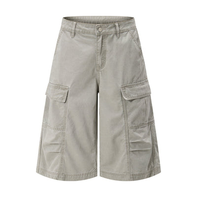 Vintage Washed Distressed Multi-Pocket Cargo Shorts