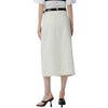 White High-Rise Denim Midi Skirt