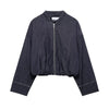 Indigo Zip Up Gathered Denim Jacket