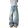 Heavy Distressed Curved Wide Leg Denim Jeans