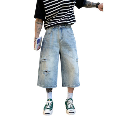Distressed Light Wash Denim Shorts