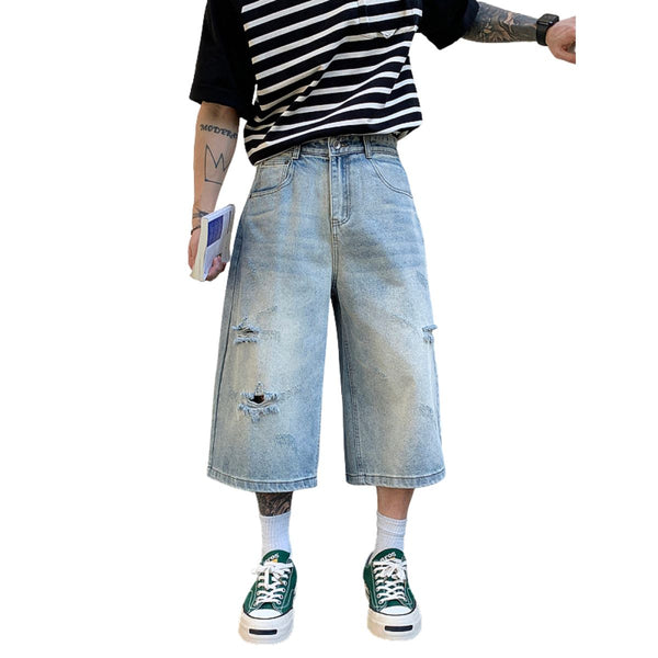 Distressed Light Wash Denim Shorts