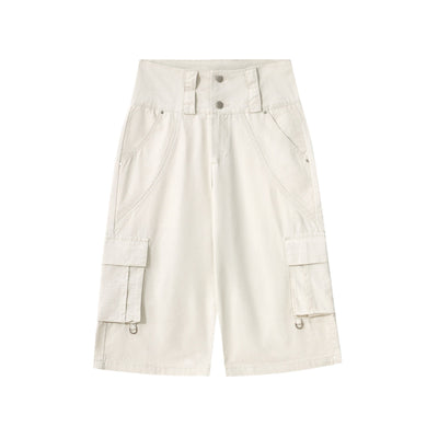 High-Waist Multi-Pocket Cargo Bermuda Shorts