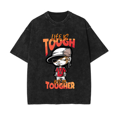 Life ls Tough But l'm Tougher Graphic Washed Tee-INNBLAC