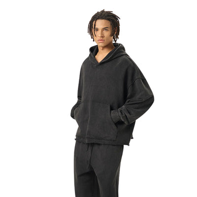 Raw Edge Boxy Washed Cotton Hoodie
