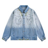 Men&Women's Retro Washed Gradient Floral Embroidered Denim Jacket