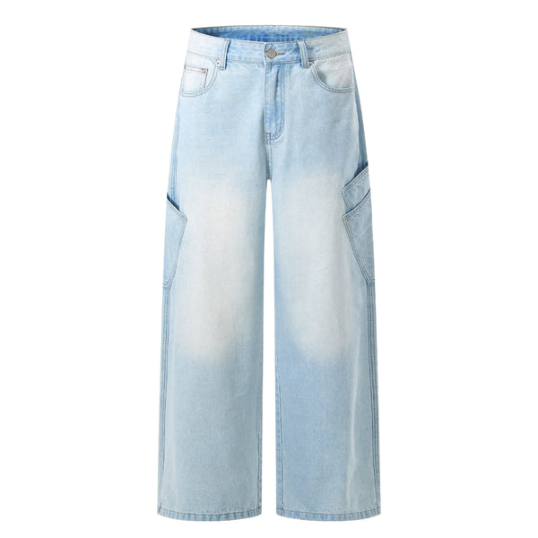 Faded Bleach Geometric-Pocket Baggy Jeans