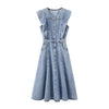 Armhole Ruffle Sleeveless Denim Midi Dress