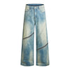 Retro Distressed Washed Baggy Patchwork Zip-Detail Relaxed Straight Fit Denim Jeans