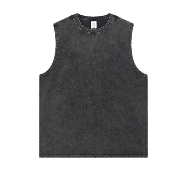 Acid Wash Raw Edge Sleeveless Tee