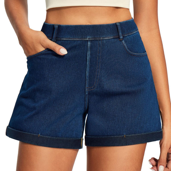 High?Rise 3?Inch Hot Pants Comfort Knit 4?Way Stretch Women's Denim Shorts