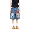 Cartoon Patch Loose Fit Denim Shorts