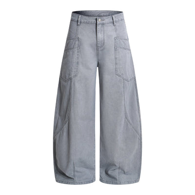 Vintage Washed Baggy Curved-Leg Cargo Pants