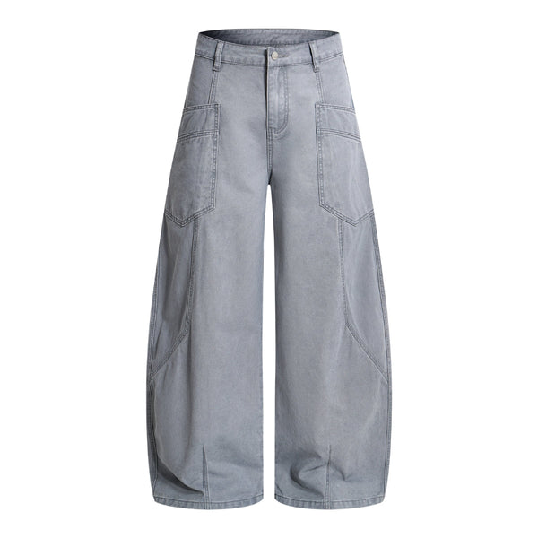 Vintage Washed Baggy Curved-Leg Cargo Pants