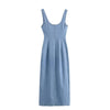 Button-Front Strappy Denim Maxi Dress