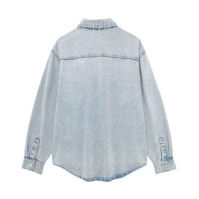 Women's Loose Street Style Mid-length Double Pocket Denim Shirt