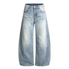 Vintage Washed Curved Loose Wide-Leg Jeans