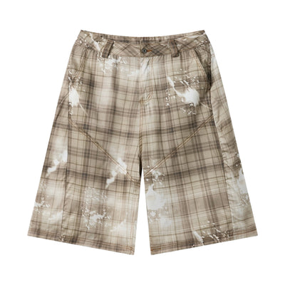 Vintage Plaid Curved-Cut Cropped Pants