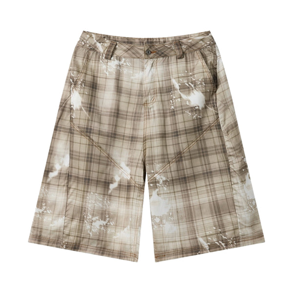 Vintage Plaid Curved-Cut Cropped Pants