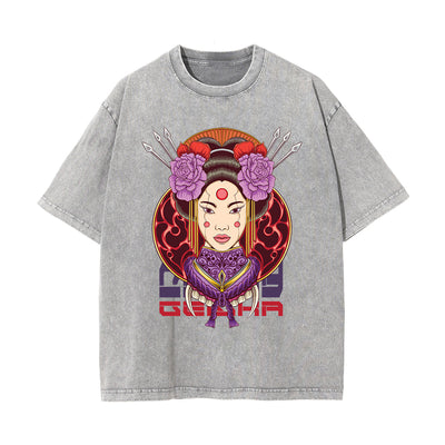 Japanese Geisha Stone Wash Graphic Tee-INNBLAC