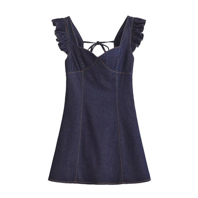 Flutter Sleeve A-Line Denim Minidress