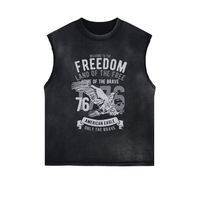 Eagle Retro Graphic Sleeveless Faded Tee-INNBLAC