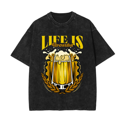 Life is Brewtiful Graphic Washed Tee-INNBLAC