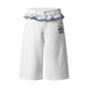 Washed Star Print Ruffle Waist Plaid Relaxed Bermuda Shorts