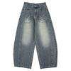 Laser Print Vintage Curved Denim Wide Leg Jeans