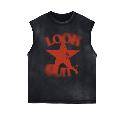 Retro Pentagram Graphic Sleeveless Tee-INNBLAC