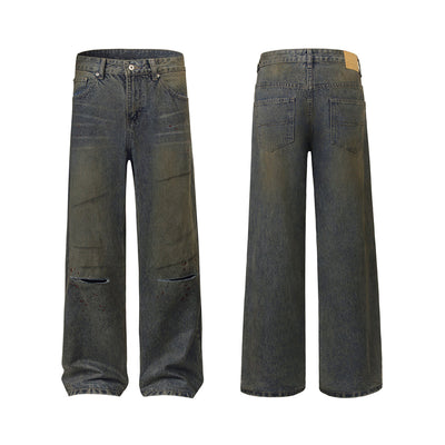 Vintage Wash Ripped Knee Loose Jeans