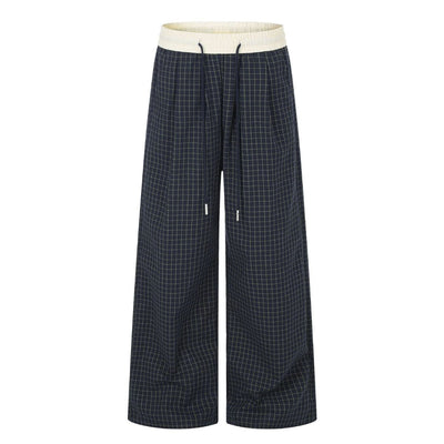 Vintage Plaid Panel Wide-Leg Trousers