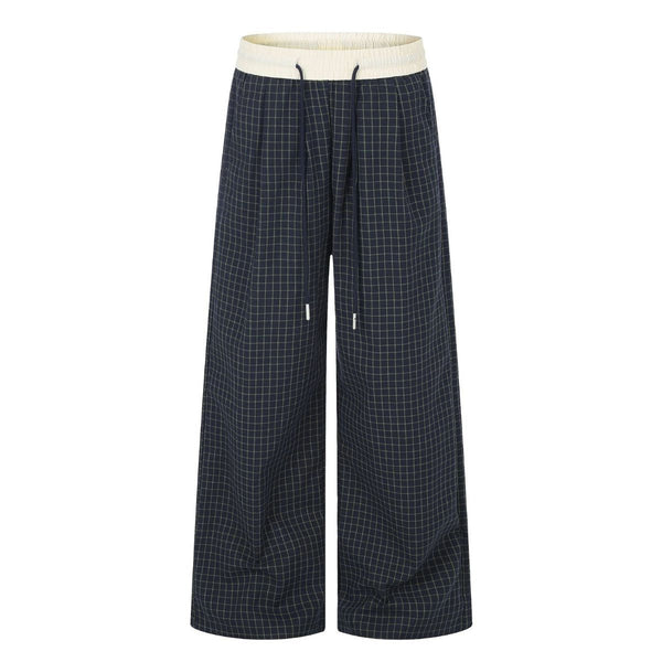 Vintage Plaid Panel Wide-Leg Trousers