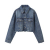 Cropped Raw Hem Washed Denim Jacket