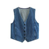 Classic Blue Button-Front Denim Vest