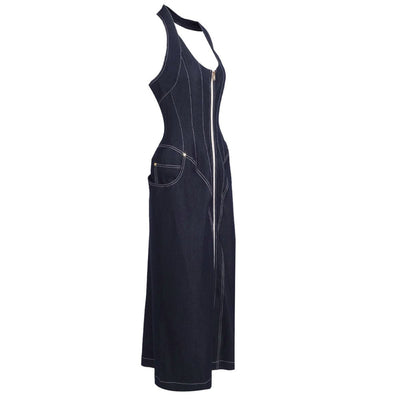 Denim Halterneck Corset Maxi Dress