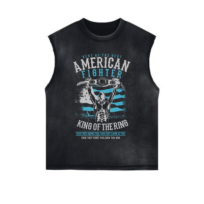 American Fighter Graphic Sleeveless Faded Tee-INNBLAC