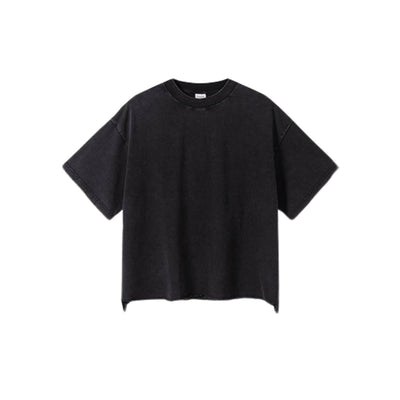 Distressed Raw Hem Boxy Cotton T-Shirt