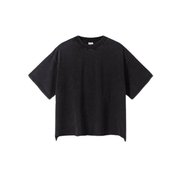 Distressed Raw Hem Boxy Cotton T-Shirt